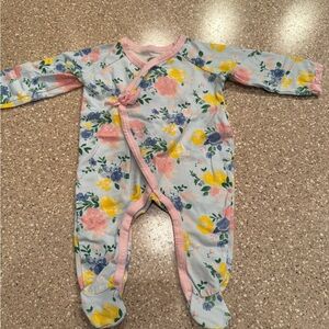 Mud Pie Floral Footie with Pink and Yellow Accents